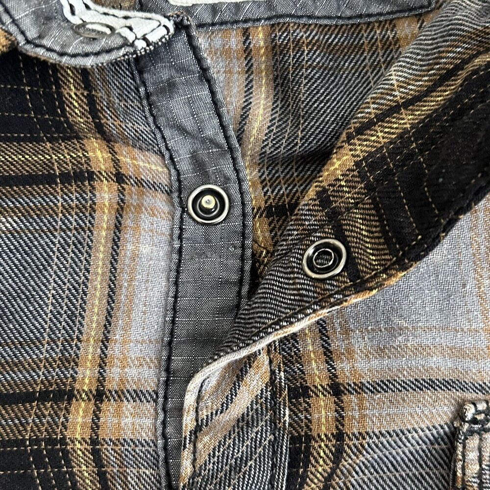 BKE Vintage Shirt Mens Large Brown Plaid Snap Yoke Spread Collar Point Pockets - Picture 5 of 14